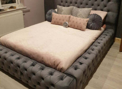 Modern design double bed furniture 180x200 cm upholstery textile and wood bedroom